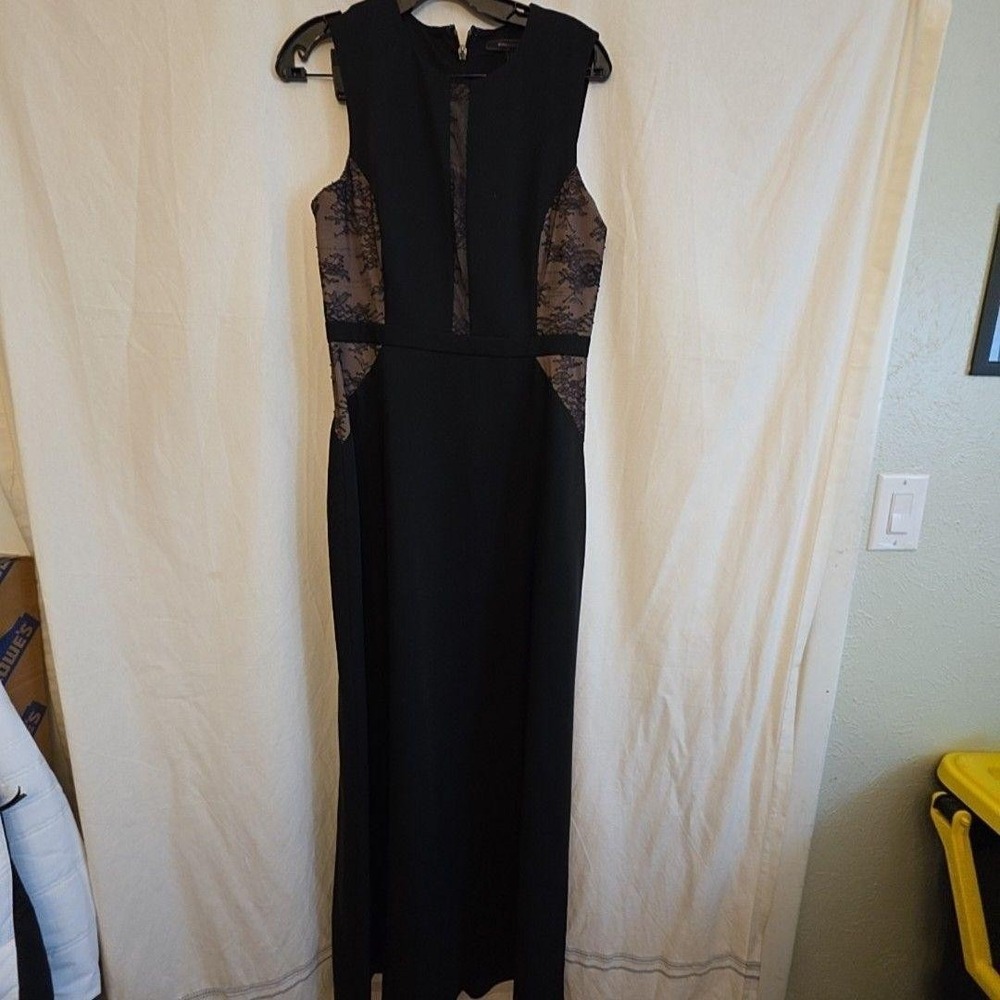BCBGMAXAZRIA Dress Womens 10 Black Lace Sheer Panel Maxi Sheath Gown Formal